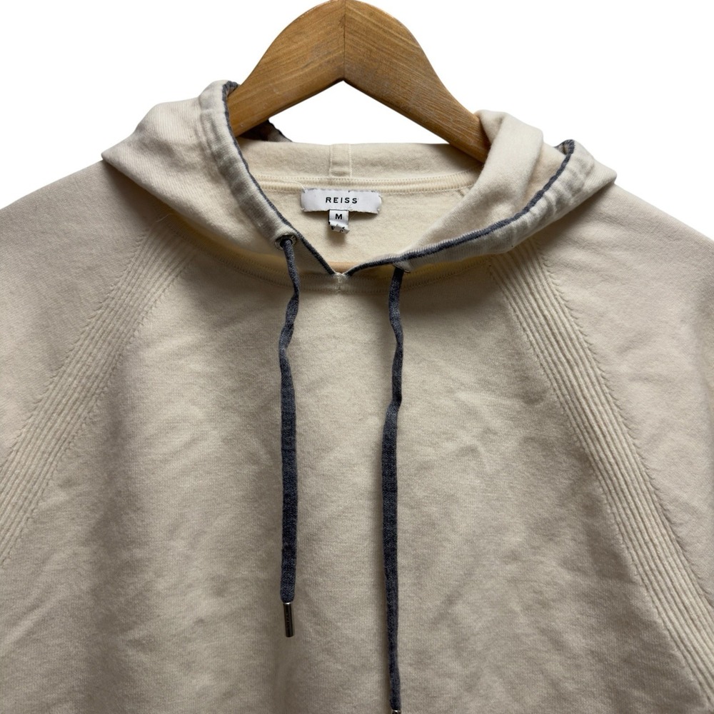 Reiss Women's Medium Cream Wool Polyester Pullover Drawstring Hoodie Sweatshirt